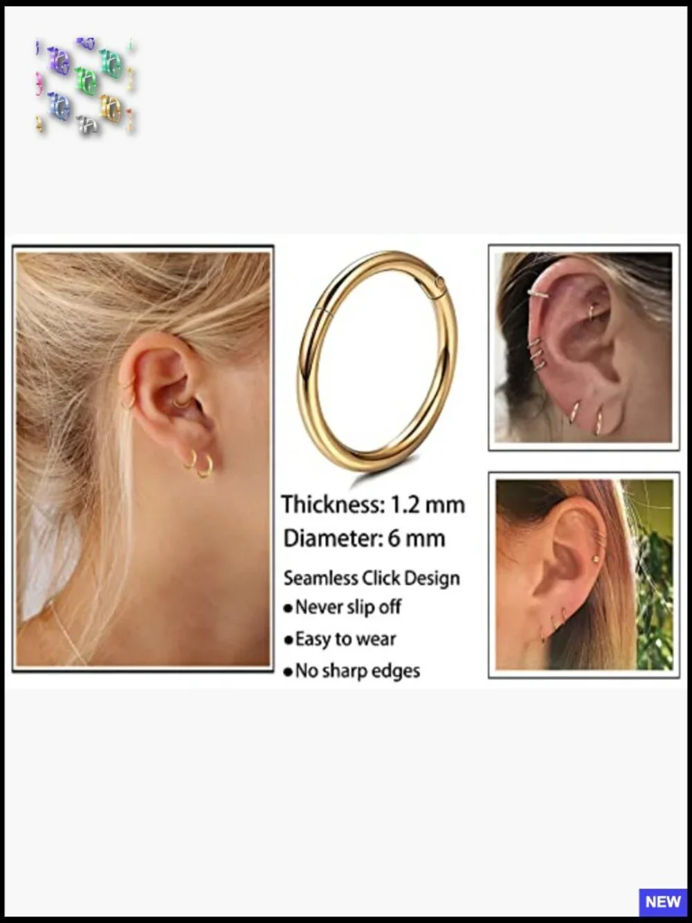 Dainty Tiny Huggie Hoop Earrings 16G Surgical Steel Hinged Earring